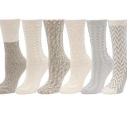 BEARPAW Women's Ivory Boot Sock 6-pair Fits Shoe Size 4-10 Super Soft Mid-Calf