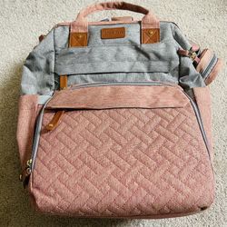 large diaper bag backpack，baby bag with changing station for Boys Girls，Multifunctional Diaper Bag，Mommy Bag With USB Charging Port（Pink Grey）