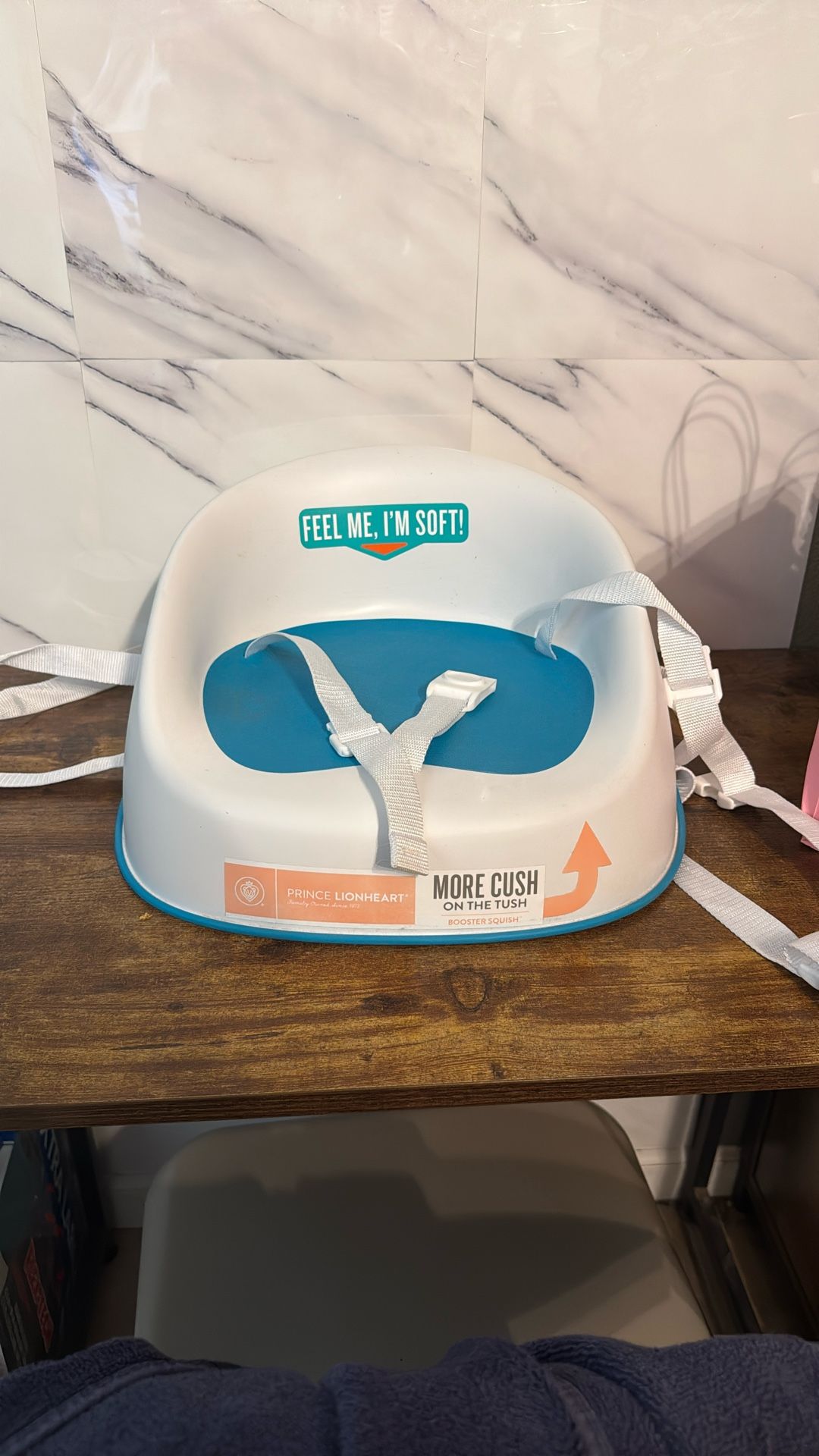 Prince Lionheart Baby Booster Squish Seat for Dining Table, Soft Seat with 3-Point Harness and Dual-Strap System for Toddler