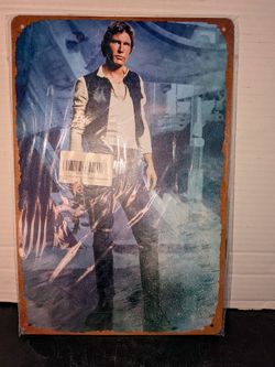 Star Wars Han Solo Metal Tin Sign Poster Wall Art Decor Measures approximately 12 x 8 inches.