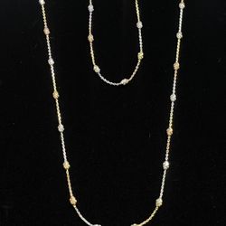 20/7” Tricolor Gold Over Sterling Silver 925 Oval Moon Cut Necklace and Bracelet Set 