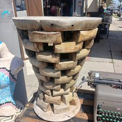 Teak Puzzled End Table - Tall