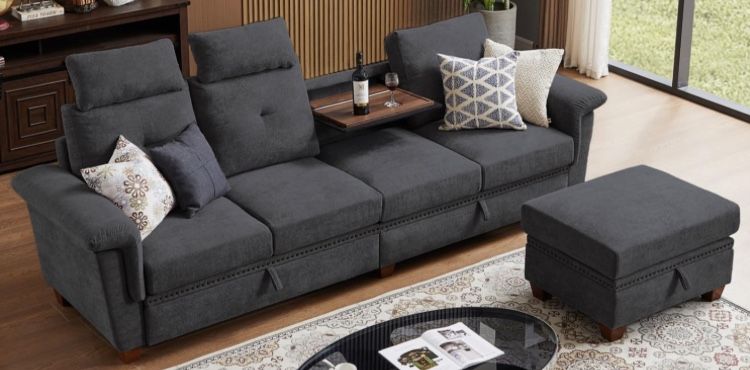 Modular 4 Seat Microfiber Sofa , Dark Grey