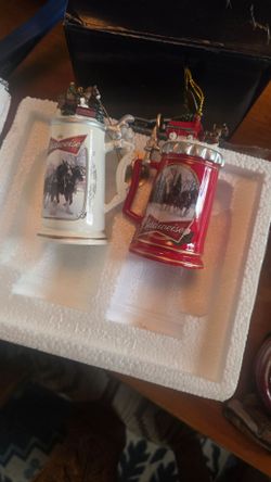 Budweiser Clydesdale Miniature Stein Ornaments Set of 2