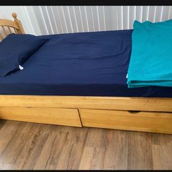 Solid Wood Twin Bed Frame And Spring Mattress With A Lot Of Storage