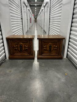 Pair of Ornate Wood Nightstands with Drawers
