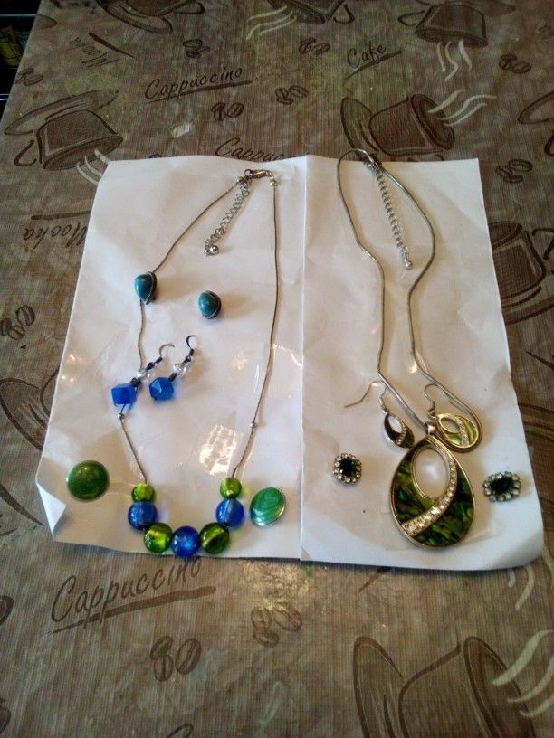 1 Emerald Necklace Set & 1 Turquoise Set ( $16 For Both) Extra Earrings