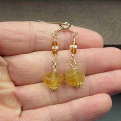 Sterling Silver Rough Citrine Stone Gold Plated Earrings