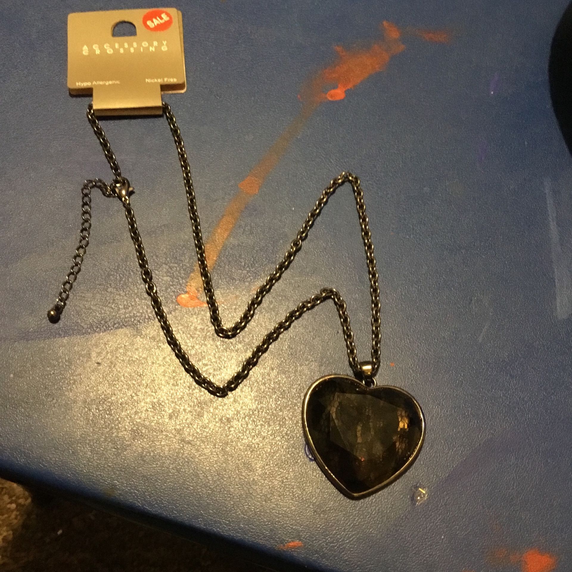 Heart Shaped Necklace With Black Lace Flower Design