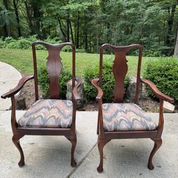 Pair of English Antique dining side chairs.    Seats remove easily for recovering with a new pattern