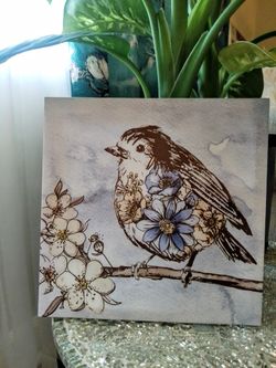 Handmade painting wall decor art bird frame blue Christmas gift