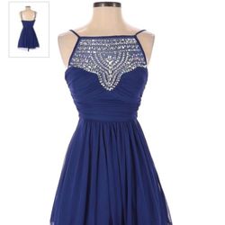 Royal Blue Cocktail Dress  Gorgeous Bejeweled Bodice Neckline
