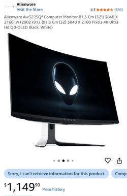 Alienware AW3225QF 32” 4K QD-OLED 240Hz Gaming Monitor - Excellent Condition