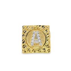 10k Yellow Gold Signet Ring with Round Cut Letter 'A'