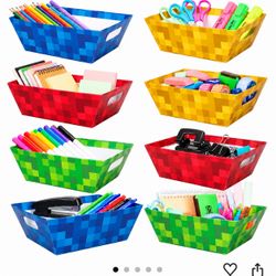 8 Pcs Pixel Style Empty Gift Baskets Bulk with Handles