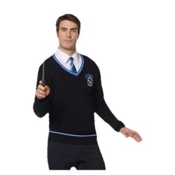Harry Potter Ravenclaw Men’s Adult Large Sweater & Neck Tie Halloween Costume, 2 pc set, new with tags, v-neck sweater & Ravenclaw necktie, made in ch