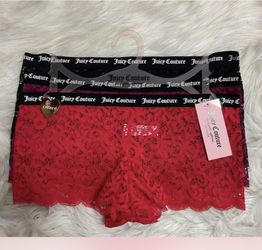 3 NEW JUICY COUTURE JC9162 3PKN CHEEKY SIGNATURE WAIST LACE HIPSTER PANTIES M