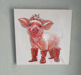 Whimsical Pink Pig Canvas Wall Art