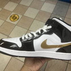 Size 12 - Jordan 1 Mid SE Patent Black Gold