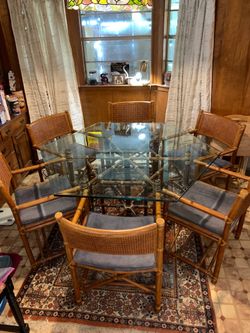 McGuire Bamboo Rattan Glass Top Dinning Set