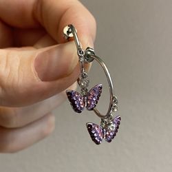 .925 Sterling Silver Purple Butterfly Earrings 🦋 