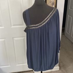 Fashion Bug Bluish Gray One Shoulder Top - Size 1X