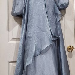 Ocean Blue Beautiful Modest Long Sleeves Maxi Evening Dress Prom Hijab
