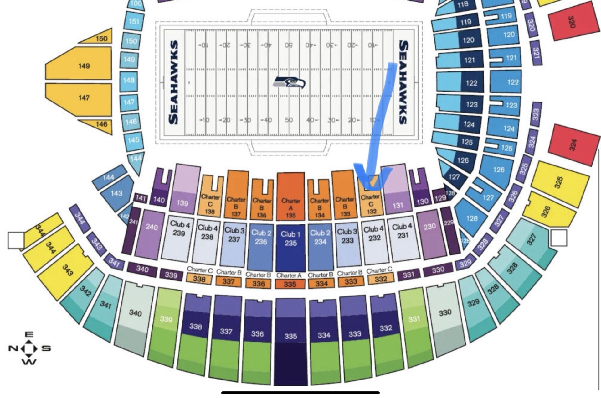 Seahawks Charter Season Tickets Sect 132 Games For Sale