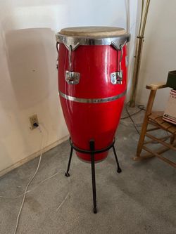 Red Conga Drum with Stand