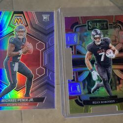 2 card lot 2024 Panini Mosaic Silver - Michael Penix Jr. #308 Rookies (RC). Great condition . Mint - gem mint . Bijan Robinson Select Rookie Die cut r
