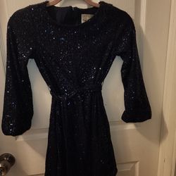 Girls Midnight Blue Sequin Dress