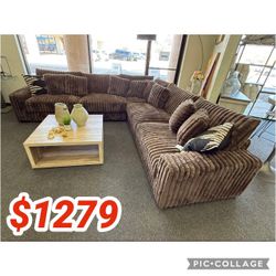 Corduroy Fabric Upholstered Square Armrest Stationary L-Shape Sectional Sofa with 9 Throw Pillows 128.75 x 128.75 x 36.22 in. H