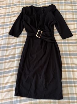 Black Midi Dress with Gold Buckle
