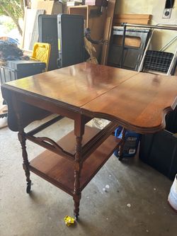 Antique solid oak bar cart