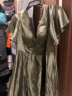 Women’s Green satin V neck bridesmaid dress