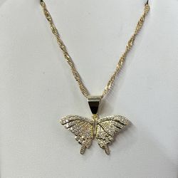 14k Gold Filled Flawless VVS Simulated Diamonds Butterfly charm And Necklace💥