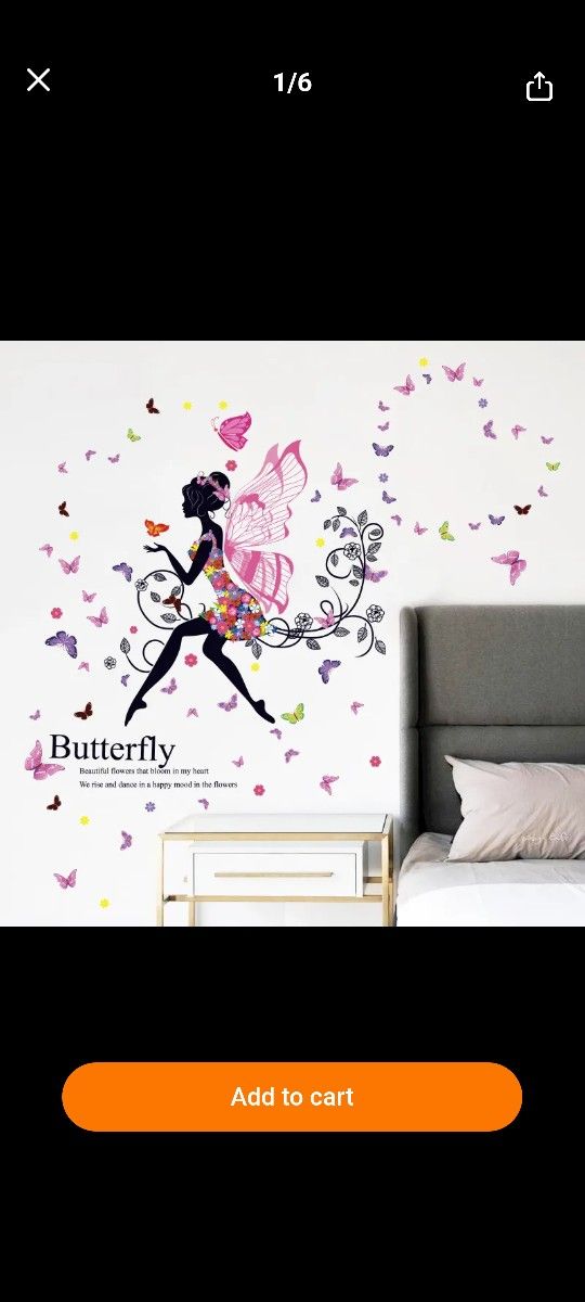 2pcs Flower Fairy Sticker, Creative Waterproof Butterfly Wall Sticker, Kids Girls Bedroom Living Room Decoration