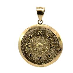Men’s Woman’s 10k Yellow Gold Aztec Mayan Calendar Medallion Pendant For Necklace GP3127666