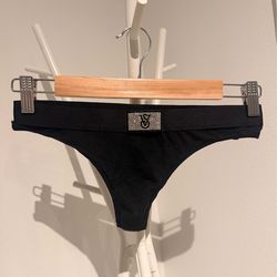 Victoria's Secret black rhinestone logo thong/string small