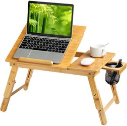 Lap Desk- Fits up to 15.6  Inch Laptop Desk, Foldable Bed Tray Breakfast Table w/ 5 Angles Tilting Top, Height Adjustable Laptop Stand w/ Storage Net