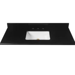Home Decorators Collection 49 in. W x 22 in D Granite White Rectangular Single Sink Vanity Top in Black