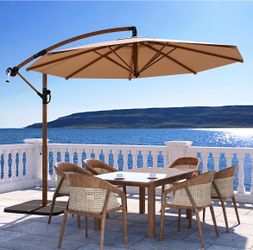 Offset Patio Umbrella, Cantilever Hanging Outdoor Umbrella w/360-degree Rotation, Handy Crank, UV/Waterproof Canopy, 6 Ribs for Market, Backyard, Pool