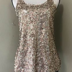 Banana Republic Womens XS Beige/Copper Sequin Cotton Tank Top Sleeveless Shirt