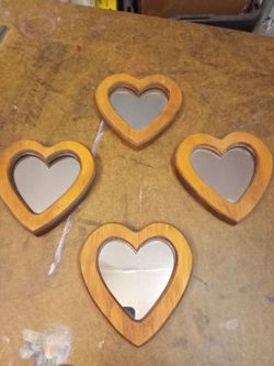 Wooden Heart mirrors set of 4