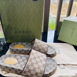 Gucci Canvas GG Monogram Mens Slide Sandals - 10.5