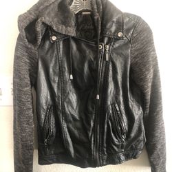 Faux Leather Jacket Hooded