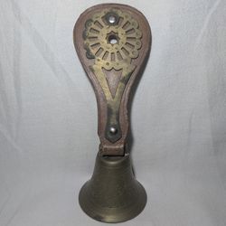 Vintage Brass Bell with Leather Strap Antique Decorative Collectible