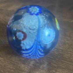 Vintage Millefiori Art Glass Paperweight with Bubble Design