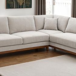 Brand New Grey Chenille Mid-Century Modern Style Sectional Sofa