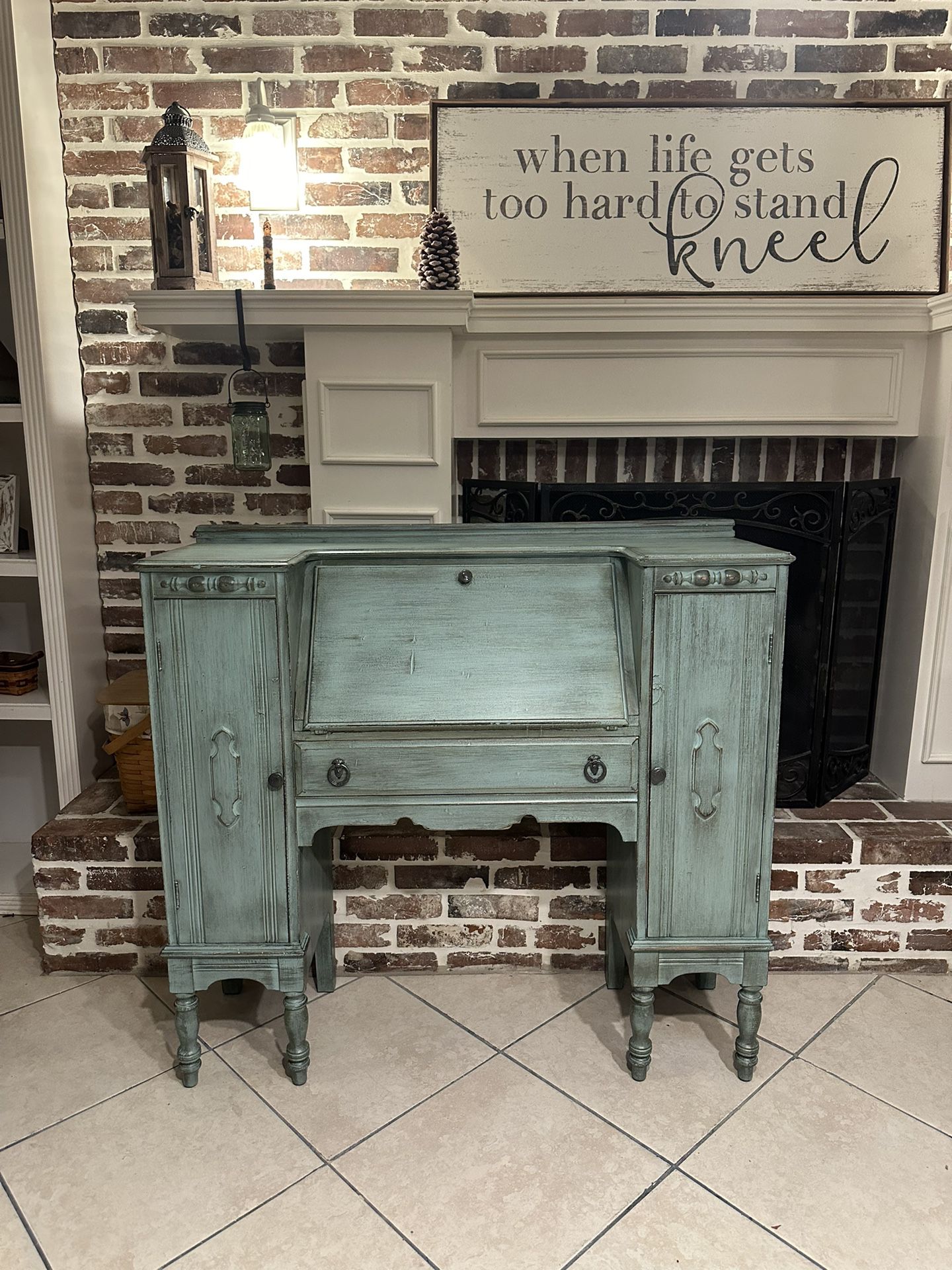 Beautiful Refinished Antique Secretary Desk / Vanity  / Entryway Piece with Removable Center Cubby
